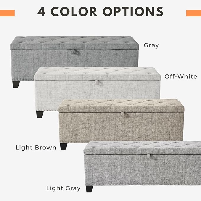 24/7 Shop at Home Sacallant Modern Linen Storage Bench with Button-Tufted Lift-Top, Upholstered Footstool, Rectangular Ottoman for Living Room, Bedroom, Entryway, Light Brown