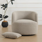 KINWELL 34" Wide Boucle Swivel Barrel Chair with 23" Ottoman Set, Fully Assembled Set of Sherpa Accent Chair and Footrest, Modern Comfy Armchair and Footstool for Living Room and Bedroom, Taupe