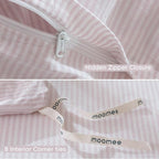 MooMee Striped Duvet Cover Set 100% Washed Cotton Linen Like Textured Breathable Durable Soft Comfy (Heathered Greyish Pink Pinstripes, Palatial King/Oversized King 120"x98")