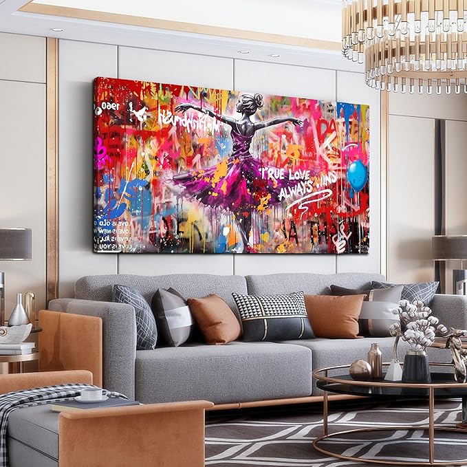 CIRABKY Dance Canvas Wall-Art for Bedroom Girls - Graffiti Wall Art for Living Room - Colorful Pictures Big Poster Size 29" x 59"
