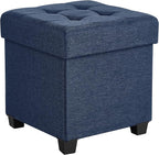 SONGMICS Storage Ottoman, Small Ottoman Foot Rest with Legs, 15 x 15 x 15.7 Inches Foot Stool, Load up to 660 lb, for Living Room, Bedroom, Dorm, Midnight Blue ULSF14IN