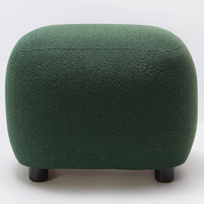 KINWELL Round Boucle Upholstered Ottoman Chair, Footstool with Soft Padded Seat, Fully Assembled Modern Sofa Couch Footrest, Extra Seating for Bedroom Entryway,Green(18.5" D x 23" W x 16.5" H)