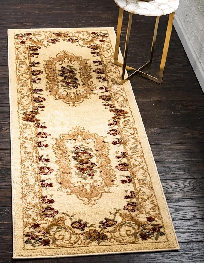 Rugs.com Chateau Collection Rug – 3' x 16' 5 Runner Cream Medium Rug Perfect for Hallways, Entryways