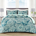 Whale Flotilla Reversible Printed Quilts Queen Size, Extra Soft Boho Paisley Floral Bedspreads for Bed Lightweight Full Queen Quilt Bedding Set Coverlets with 2 Pillow Shams for All Seasons, Turquoise