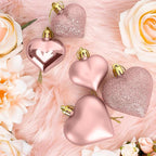 48PCS Valentines Day Heart Ornaments, Rosegold Shaped Ornaments, 2 Sizes Hanging Decorations, Glossy Baubles for Valentine's Day Wedding Anniversary Party Decor