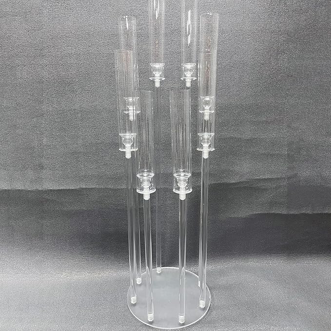 8 Arms Acrylic Candelabra Centerpieces for Wedding Table Decorations,38.5'' Tall Clear Candlesticks Holder with Acrylic Shade for Valentine's Day Dinner Party Fireplace Gift,Fits LED Candles