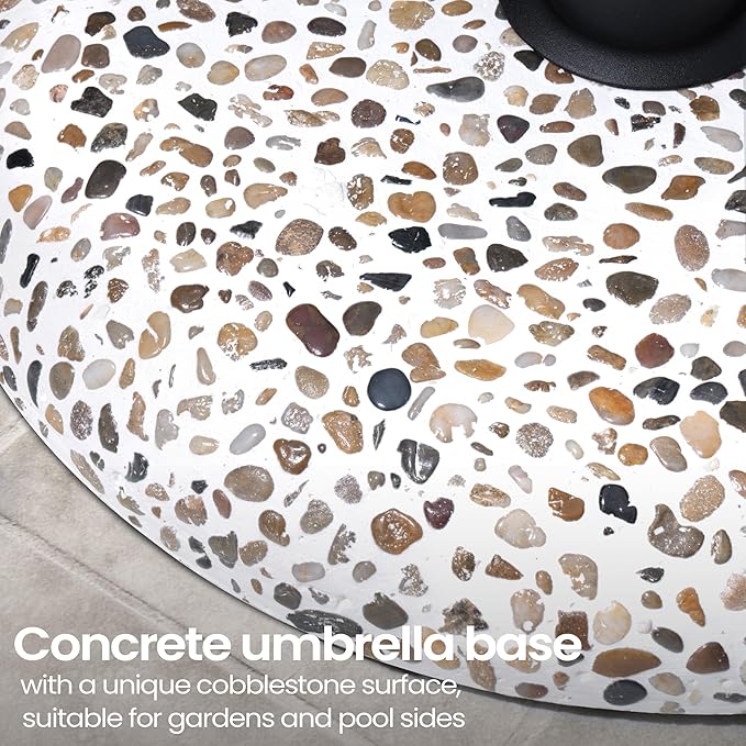 Patio Umbrella Base, 45lbs, Round Cobblestone Concrete Base, Heavy Duty Market Umbrella Stand for Outdoor, Lawn, Deck, Poolside