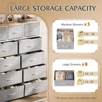 WLIVE Tall Dresser for Bedroom, Fabric Dressers Storage Tower, Dresser & Chest of Drawers Organizer Unit with 11 Drawers, Storage Cabinet, Hallway, Closets, Steel Frame, Wood Top, Light Grey
