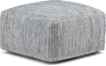 SIMPLIHOME Nate Square Pouf - 20 inch Wide Upholstered Handwoven Cotton Ottoman in Patterned Denim Melange, Boho Footstool or Extra Seating for Living Room with Artisanal Texture, Assembled