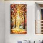 Hand-Painted Forest Landscape Oil Painting - Contemporary Abstract Art, 48x24 Inch Home Wall Decoration
