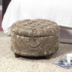 Homepop Home Decor |N8264-F1044 | Large Button Tufted Woven Round Storage Ottoman | Ottoman with Storage for Living Room & Bedroom, Traditional Paisley