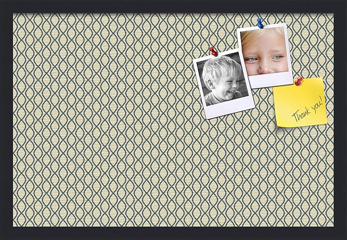 PinPix 24x16 Inch Cork Bulletin Board. This Decorative Framed Pin Board Comes with Yellow and Blue Waves Design and a Satin Black Frame. Ideal for Home Office Decor or Message Board (PinPix-321)