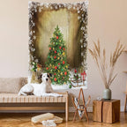 Ambesonne Christmas Tapestry, Pine Tree with Present Boxes on Snowy Board Xmas at Countryside Theme, Fabric Wall Hanging Decor for Bedroom Living Room Dorm, 23" X 28", Green Brown