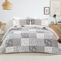 Whale Flotilla Patchwork Quilt King Size, Extra Soft Boho Floral Bedspreads for Bed Reversible Lightweight King Quilt Bedding Set Printed Coverlets with 2 Pillow Shams for All Seasons, Grey