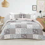 Whale Flotilla Patchwork Quilt King Size, Extra Soft Boho Floral Bedspreads for Bed Reversible Lightweight King Quilt Bedding Set Printed Coverlets with 2 Pillow Shams for All Seasons, Grey