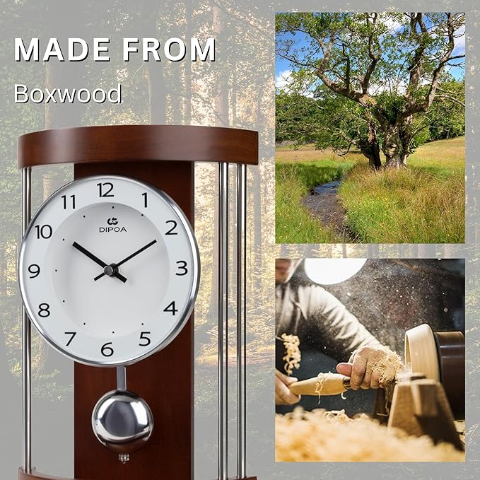 DODEKA Classic Mantel Clock Home Decoration Boxwood Tabletop Pendulum Hollow Frame Design Mid-Century for Home, Office, Fireplace