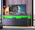 Huuger 63 Inch TV Stand for 55, 65, 70 Inch TV, Long Dresser TV Stand for Bedroom, Black LED TV Stand with Power Outlets, Fabric Drawer Dresser with Storage, Entertainment Center for Living Room