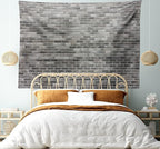 Ambesonne Grey and White Tapestry King Size, Modern Brick Wall Tiles Urban Construction Architecture Building Town Art Picture, Wall Hanging Bedspread Bed Cover Wall Decor, 104" X 88", Grey