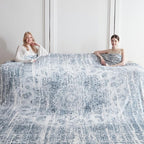 Oversized Vintage Pattern Blanket 120x120 Inches, Giant 10'x10' for Bed, Travel, and Camping, Extra Large Soft Blanket for The Whole Family and Outdoor, Light Grey