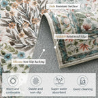 Beige Blue Area Rug 5x7 - Vintage Washable Floral Rug for Living Room, Bedroom, Nursery & Entryway - Low Pile, Non-Slip, Stain Resistant, Retro Indoor Carpet
