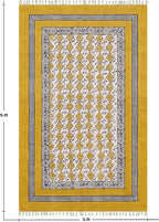 Kilim Area Rugs for 3x5 Feet Floral Design Yellow Beige Hand Block Printed Cotton Rug Handmade Boho Use Flatweave Dhurrie Indoor Outdoor Rugs for Bedside Kitchen Enterway for Home
