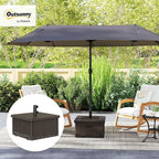 Outsunny 3-in-1 Outdoor Umbrella Base, Coffee End Table, Planter Box with Drain Hole, 175 lbs. Capacity Heavy Duty Fillable Patio Umbrella Stand Table with Wheels and Handles for Deck, Poolside, Brown