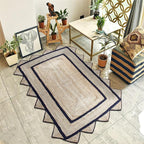 Scalloped Edge Rug, Hand Woven Natural Jute Area Rug, 12x15 Ft Beige & Black Braided Sisal Kilim Rugs for Living Room, Kitchen, Entryway, Farmhouse