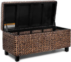 BIRDROCK HOME Abaca Storage Bench – Hand-Woven Wicker Entryway Bench w/Lift-Top Hidden Storage, Solid Wood Frame - Brown Wash