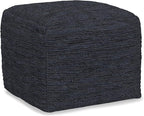 SIMPLIHOME Fredrik Square Pouf - 18 inch Wide Genuine Woven Leather Ottoman in Dark Blue, Boho-Style Footstool or Extra Seating for Living Room or Bedroom with Polystyrene Bead Filling, Assembled