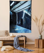 Ambesonne Outer Space Tapestry, Moon Before Station Planet Apocalypse Landing Alternative Humanoid Robots Print, Wall Hanging for Bedroom Living Room Dorm Decor, 40" X 60", Night Blue