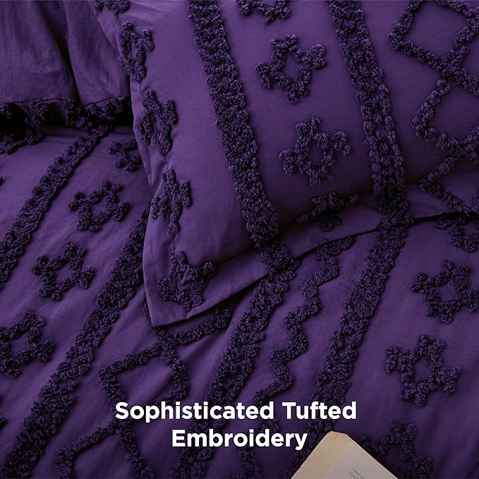 Bedsure Tufted Boho Comforter Set Twin Size - Purple Boho Bed Set, GentleSoft™ 2 Pieces Farmhouse Shabby Chic Embroidery Bedding, Gifts for Woman, Soft Jacquard Twin Comforter for All Seasons