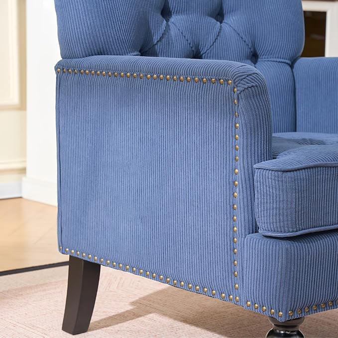 KEIKI Tufted Upholstered Accent Chair for Bedroom and Living Room, Corduroy Fabric Armchair with Plush Foam Seat, Solid Wood Frame, Classic Club Chair for Reading and Relaxing