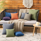 MIULEE Pack of 2 Decorative Outdoor Solid Waterproof Throw Pillow Covers Christmas Faux Linen Garden Farmhouse Cushion Cases for Patio Tent Balcony Couch Sofa 12x12 Inch Dark Green