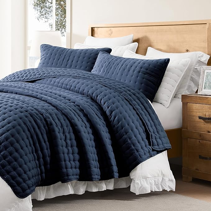 WDCOZY Navy Blue Oversized California King Size Quilt Bedding Sets with Pillow Shams, Cal King Lightweight Bedspread Coverlet, Quilted Blanket Thin Comforter Bed Cover, 3 Pieces, 118x106 inches