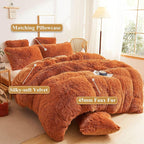 XeGe Fluffy Faux Fur Duvet Cover Set, Luxury Ultra Soft Plush Shaggy Terracotta Bedding Set 3 Pieces Velvet(1 Fuzzy Comforter Cover + 2 Furry Pillow Cases), Zipper Closure (King, Burnt Orange)