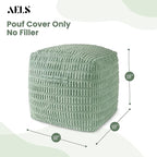 AELS Unstuffed Farmhouse Pouf Cover for Living Room, Boho Storage Bean Bag Cubes, Sage Green Soft Corduroy Plush Sripe Square Ottoman Pouf Foot Rest Footstool, 18"x18"x18", Cover ONLY