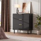 GarveeHome Black Fluted 3 Drawers Dresser, Wide Wood Chest of Drawers, Modern Storage Dresser Chest of Drawers Organizer with Metal Legs and Anti-Tipping Device for Bedroom Living Room