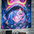 HOUHUANG Anime Fluorescent Tapestry - 59x59 Inches Large Wall Hanging for Room Decoration, Glow-in-the-Dark Trippy Boho Style with Blacklight Effects, Perfect for Bedroom and Custom Tapestry Lovers (Hell girl)