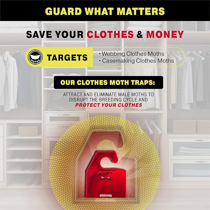 Catchmaster Clothing Moth Traps with Premium Extra Strength Odorless Pheromone Technology – Red, XL, Extra-Strength Glue – Traps & Targets Casemaking and Webbing Moths - 6-Pack