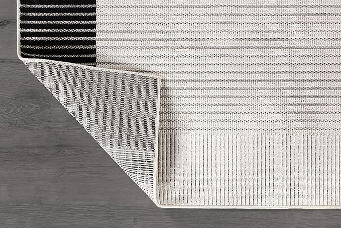 Modern Micro Loop Indoor Area Rugs for Living Room Bedroom Kitchen Geometric Striped Black-White 5x7 Luxury Durable Low and High Pile Non-Shedding Stain Resistant Soft Area Carpet 5 x 7