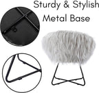 BIRDROCK HOME Faux Fur Papasan Chair with Black Legs - Luxuriously Soft & Lightweight - Wide Cushion Seat for Playroom, or Living Room - Moon Chair - Metal - Fluffy Round Seat - Circle - Grey