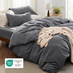 Bedsure Duvet Cover Full Size with Fitted Sheet - 4 Pieces Prewashed Cotton-Like Extra Soft Bedding Set, Includes 1 Duvet Cover 80x90 Inches, 2 Pillow Shams, 1 Fitted Sheet, Dark Grey