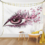 Ambesonne Butterflies Tapestry, Female Eye Eyelashes Mascara Stare Party Makeup Animal Print, Fabric Wall Hanging Decor for Bedroom Living Room Dorm, 45" X 30", Pale Pink Purple