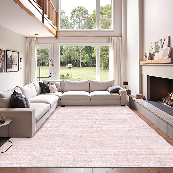 Art&Tuft Washable Rugs 6x9, Low Pile Area Rugs for Living Room - Non Slip and Stain Resistant Soft Thin 6x9 Rug for Bedroom, Dining Room, Kitchen, Office, Lightpink