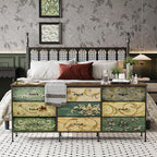 Tohomeor Dresser with Drawers for Bedroom Chest of Drawers Fabric Dresser for Closet,Nursery Entryway Hall Tree TV Stand for Living Room Retro Floral Pattern Drawers Wooden Top (Wide 9 Drawers)