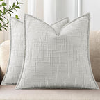 decorUhome Chenille Throw Pillow Covers 24x24 Set of 2, Thick Textured Slubby Neutral Decorative Pillow Covers with Elegant Design for Couch, Sofa, Living Room, Light Grey