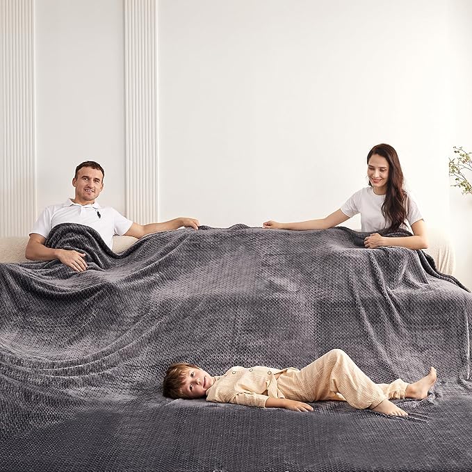 Oversized King Fleece Blanket 120x120 Inches, Seamless Soft Cozy 3D Jacquard Flannel Blanket 10'x10' Extra Large for Bed, Sofa, Couch, Travel & Camping, California King Throw, Dark Grey Leaf