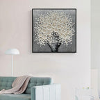 24x24 Inch 100% Hand-Painted White Flowers 3D Abstract Decorative Oil Painting, Hall Wall Decorative Frame Wall Art Ready to Hang