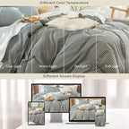 MooMee Gingham Duvet Cover Set 100% Washed Cotton Linen Like Textured Breathable Durable Soft Comfy Modern Checkered Design (Mini Gingham Forest Green, Queen 90"x90")
