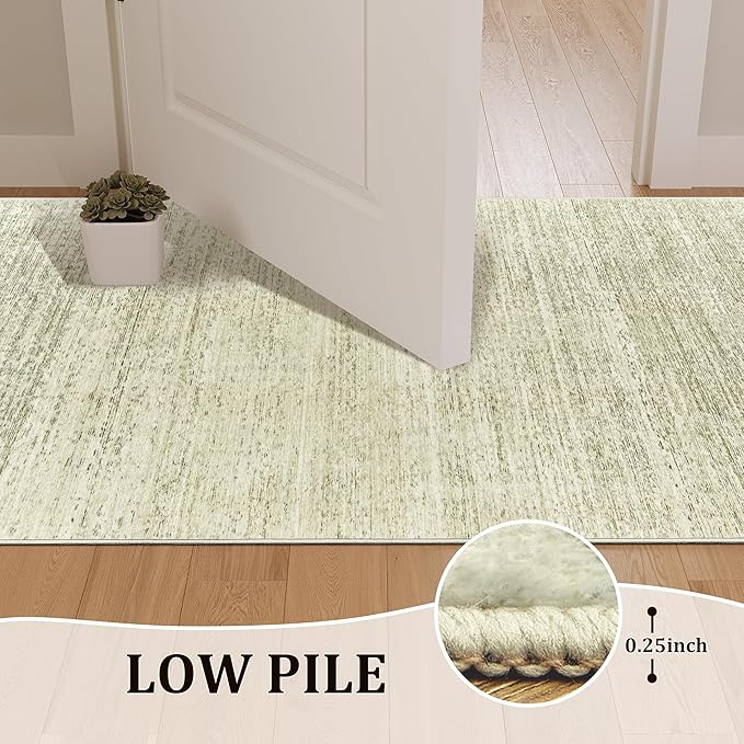 Art&Tuft Non-Slip Runner Rug - 2x5 Runner Rug Washable Low-Pile Rugs Runners, Soft Distressed Carpet Runner for Bedroom Bathroom Kitchen Laundry Living Room, Green